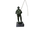 Henecka 🎣 Angelsport-Pokal, Metall-Guss-Figur Angler, Sportfischer Trophäe, Bronze, Marmorsockel, mit Wunschgravur