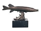 Henecka 🎣 Angelsport-Pokal, Metall-Guss-Figur Angler, Sportfischer Trophäe, Fisch Skulptur HECHT Bronze, Marmorsockel, mit Wunschgravur