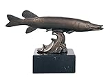 Henecka 🎣 Angelsport-Pokal, Metall-Guss-Figur Angler, Sportfischer Trophäe, Fisch Skulptur HECHT Bronze, Marmorsockel, mit Wunschgravur