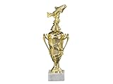 Henecka 🎣 Angler-Pokal, Figurencup Angeln Gold auf schwerem weißem Marmor, mit Wunschgravur in 4 Größen (Figurencup Angeln 334mm)