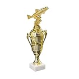 Henecka 🎣 Angler-Pokal, Figurencup Angeln Gold auf schwerem weißem Marmor, mit Wunschgravur in 4 Größen (Figurencup Angeln 334mm)