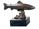 Henecka 🎣 Angelsport-Pokal, Metall-Guss-Figur Angler, Sportfischer Trophäe, Fisch Skulptur Forelle Bronze, Marmorsockel, mit Wunschgravur
