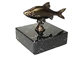 Henecka 🎣 Angelsport-Pokal, Metall-Guss-Figur Angler, Sportfischer Trophäe, Fisch Skulptur ROTAUGE Bronze, Marmorsockel, mit Wunschgravur