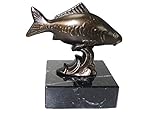 Henecka 🎣 Angelsport-Pokal, Metall-Guss-Figur Angler, Sportfischer Trophäe, Fisch Skulptur Karpfen Bronze, Marmorsockel, mit Wunschgravur