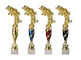 Henecka 🎣 Angler-Pokal, Angeln-Figur Fisch-Trophäe, Barsch Gold, Pokal Größe 348 mm, Schwerer Marmorsockel, mit Wunschgravur, wählbar in 4 Farben (Gold)
