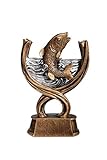 Henecka Angeln-Pokal, Angeln-Resinfigur Fisch, altgold mit Silber, mit Wunschgravur, Größe 16,8 cm